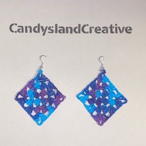 Handmade blue/purple variegated Diamond shaped earrings